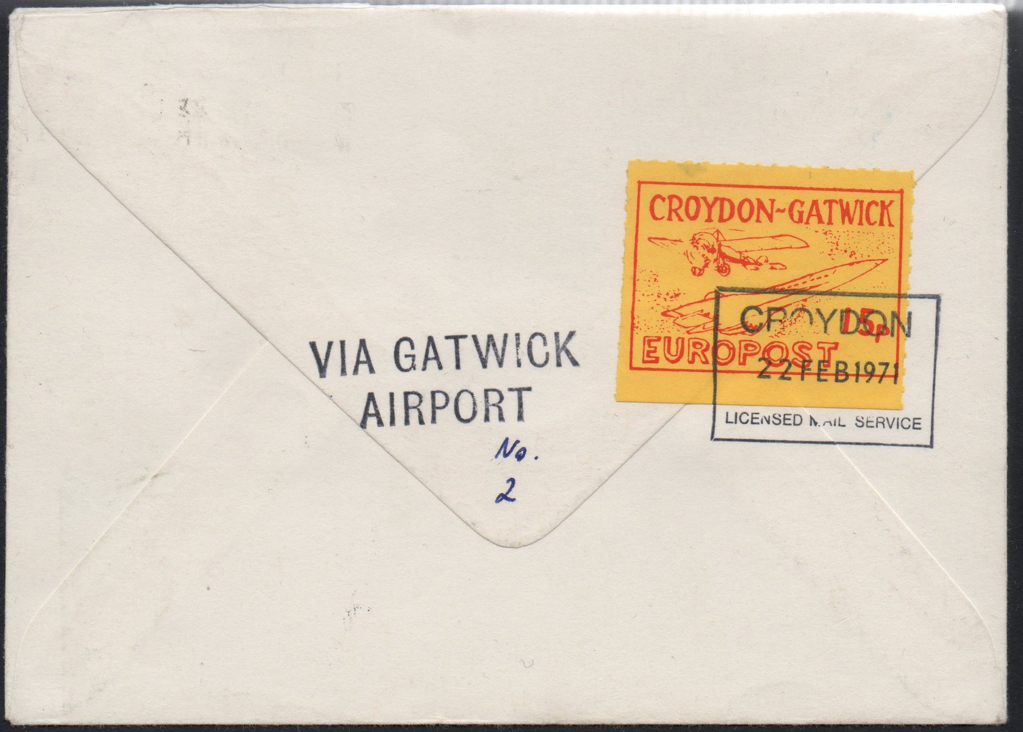 Croydon Gatwick Strike Post Stamps 1971 15p Concorde SECOND ISSUE (rouletted) on cover, sent to Kingersheim, France - Front